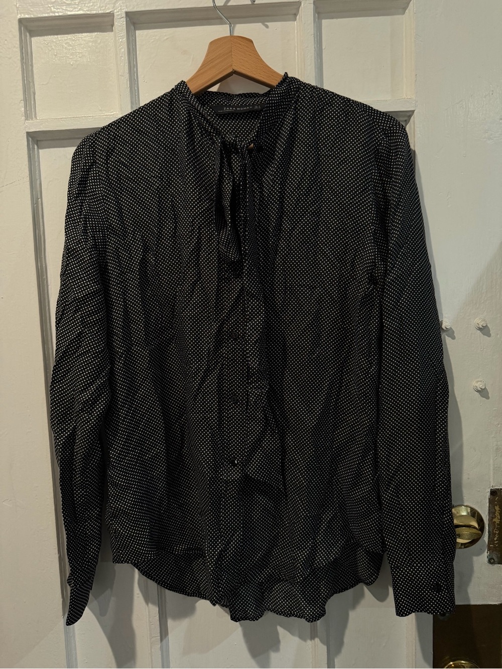 Zara Black Polka Dot Tie-Neck Blouse